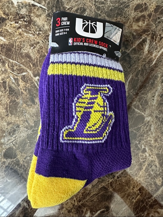 NBA Other - 3 Pairs NBA Los Angeles Lakers Purple and Yellow Kids Crew Socks - Team Logo